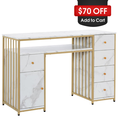 Nail Tech Desk with Storage Drawers & Cabine, Beauty Salon Manicure Workstation 2414