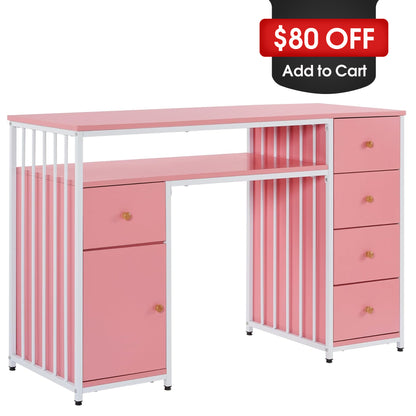 Nail Tech Desk with Storage Drawers & Cabine, Beauty Salon Manicure Workstation 2414