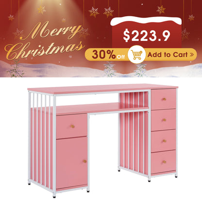 BarberPub Metal Nail Desk with Storage Drawers Home Salon Workstation 2414