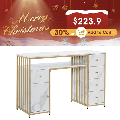 BarberPub Metal Nail Desk with Storage Drawers Home Salon Workstation 2414