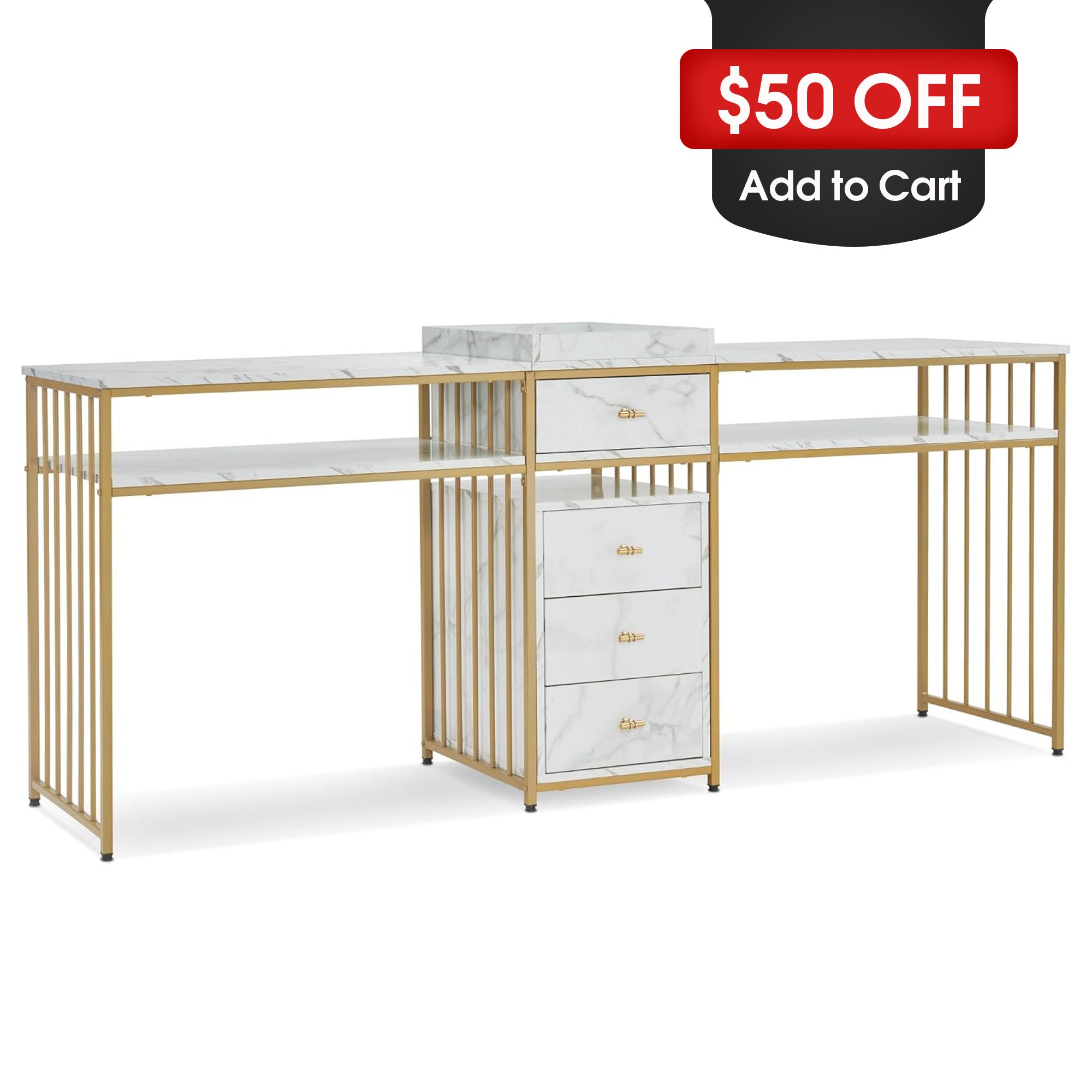 Double Manicure Table With Storage Drawers, Beauty Nail Tech Desk for 2 people 2456
