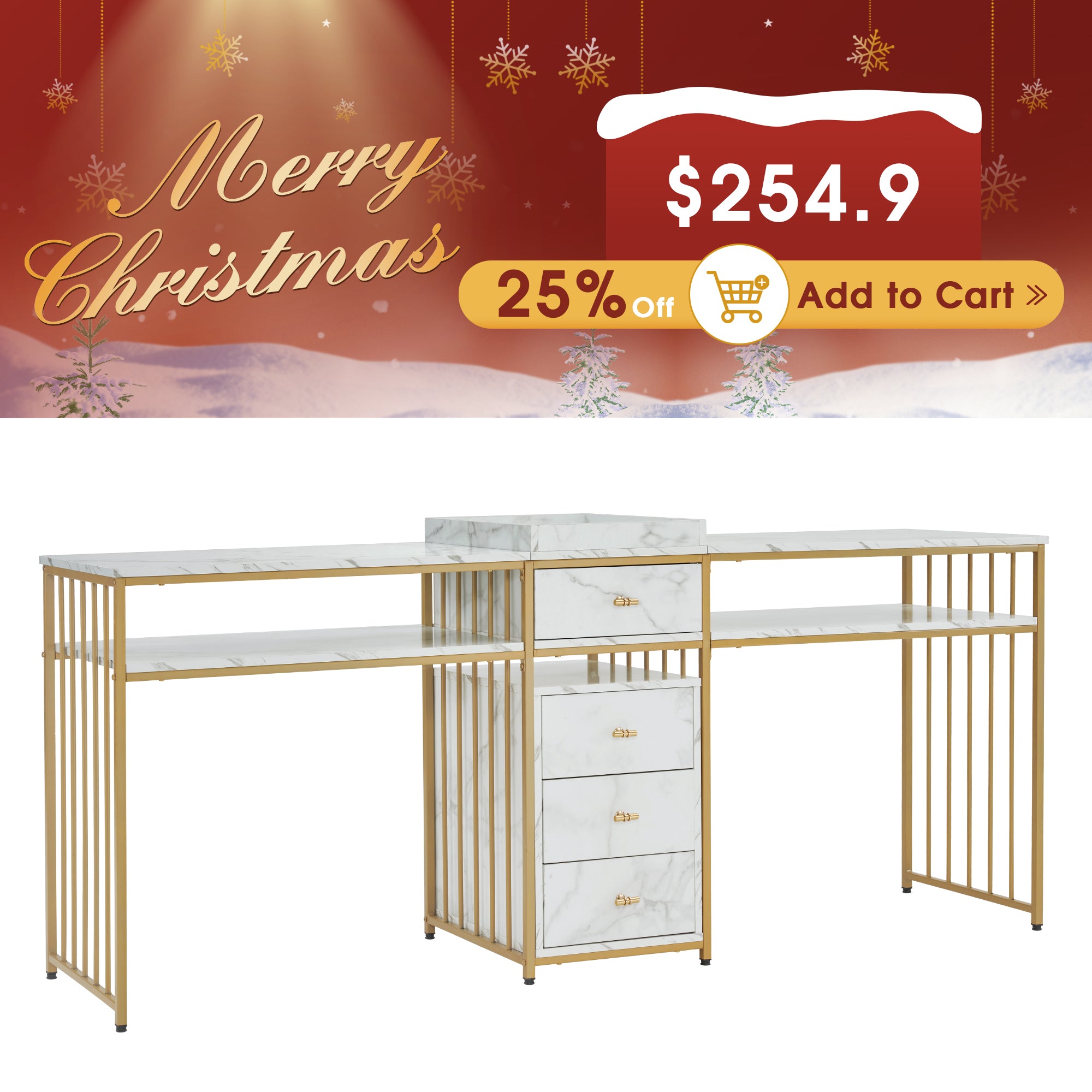 BarberPub Double Acetone Resistant Manicure Table Beauty Storage Nail Desk 2456