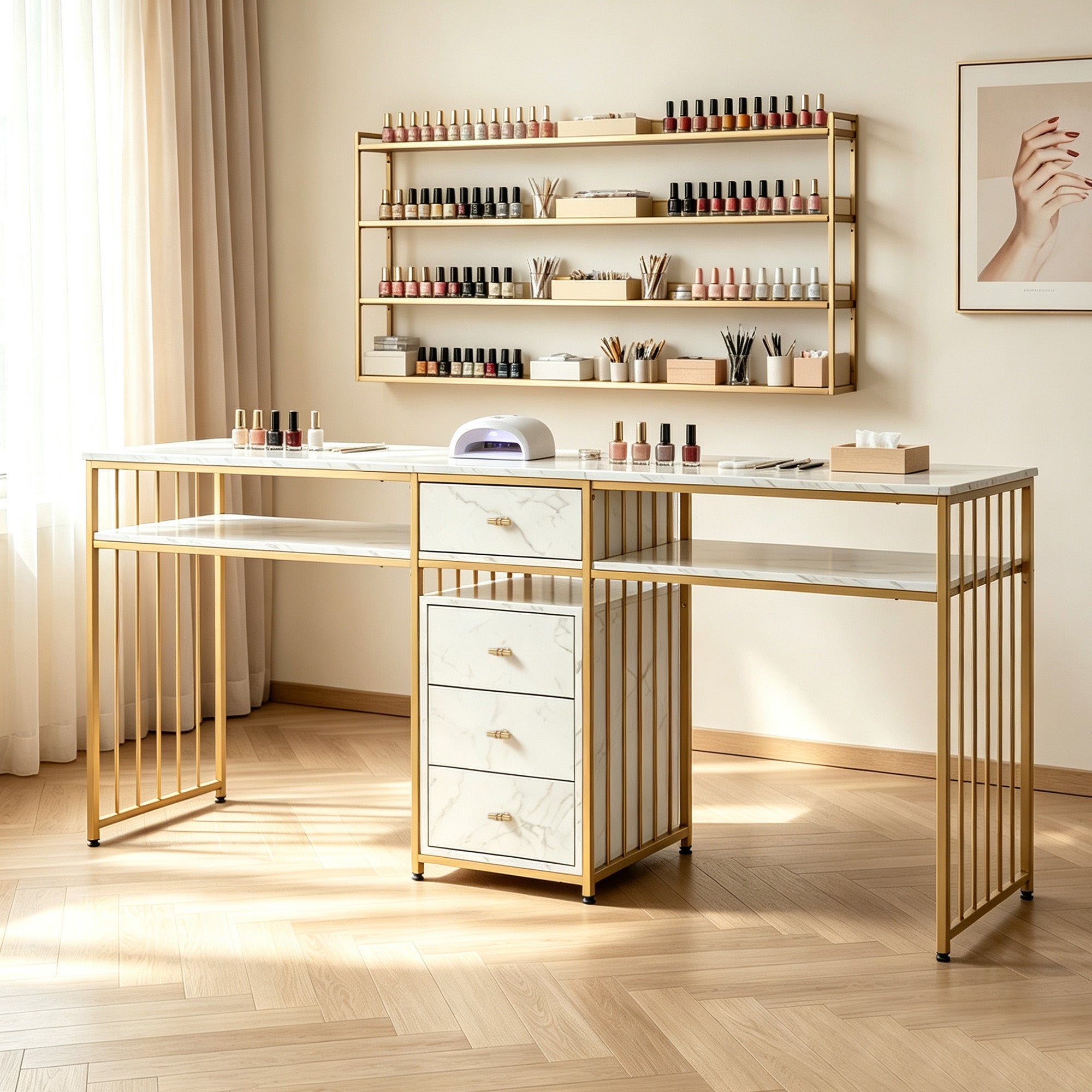 BarberPub Double Acetone Resistant Manicure Table Beauty Storage Nail Desk 2456