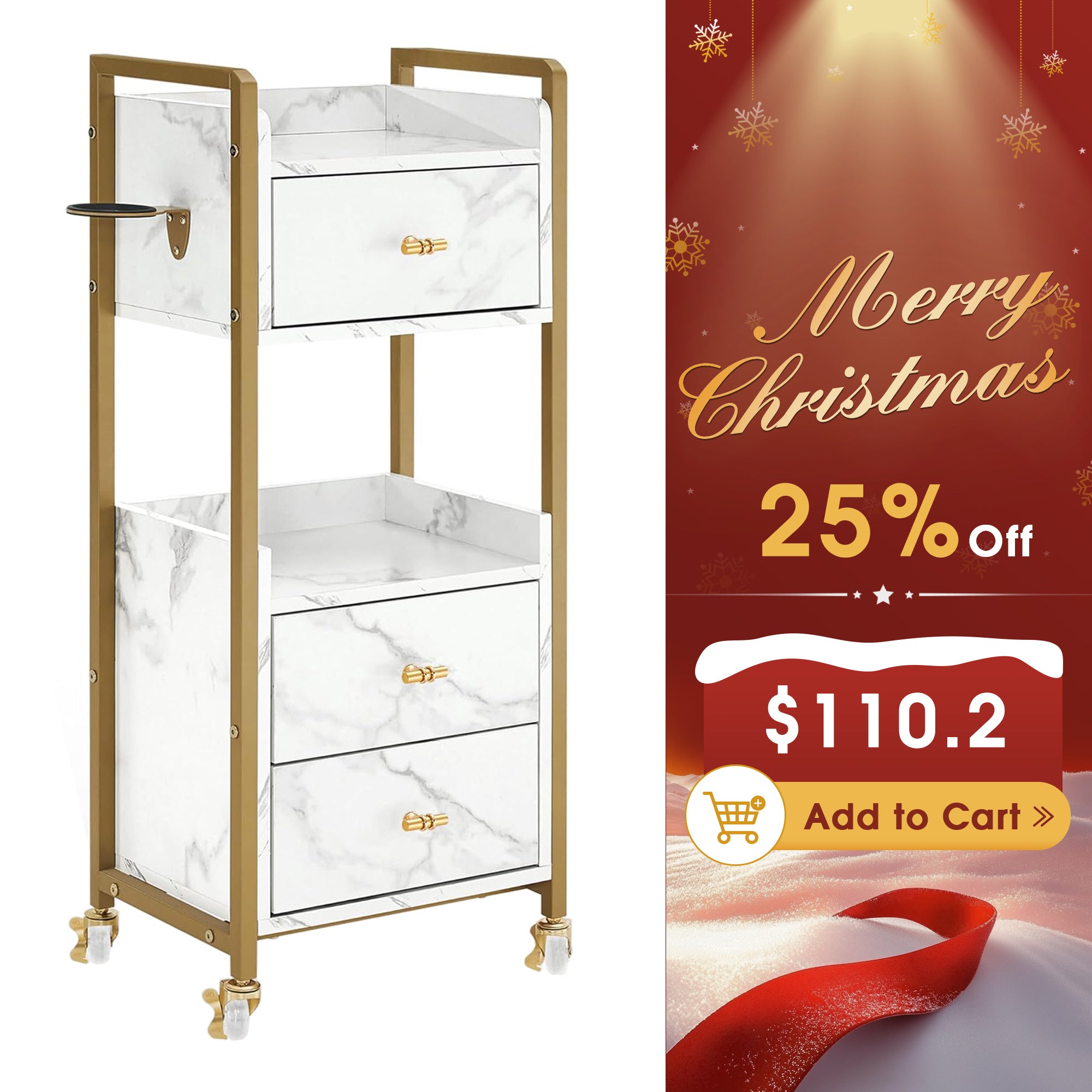 Barber Trolley with Lockable Wheels, Hair Salon Rolling Cart, Tattoo Storage Makeup Equipment 2478