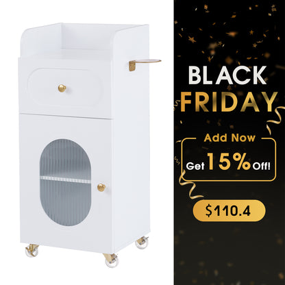 Salon Rolling Trolley Cart with Oval Window, Barber Styling Cart with White Paint Finish 2498