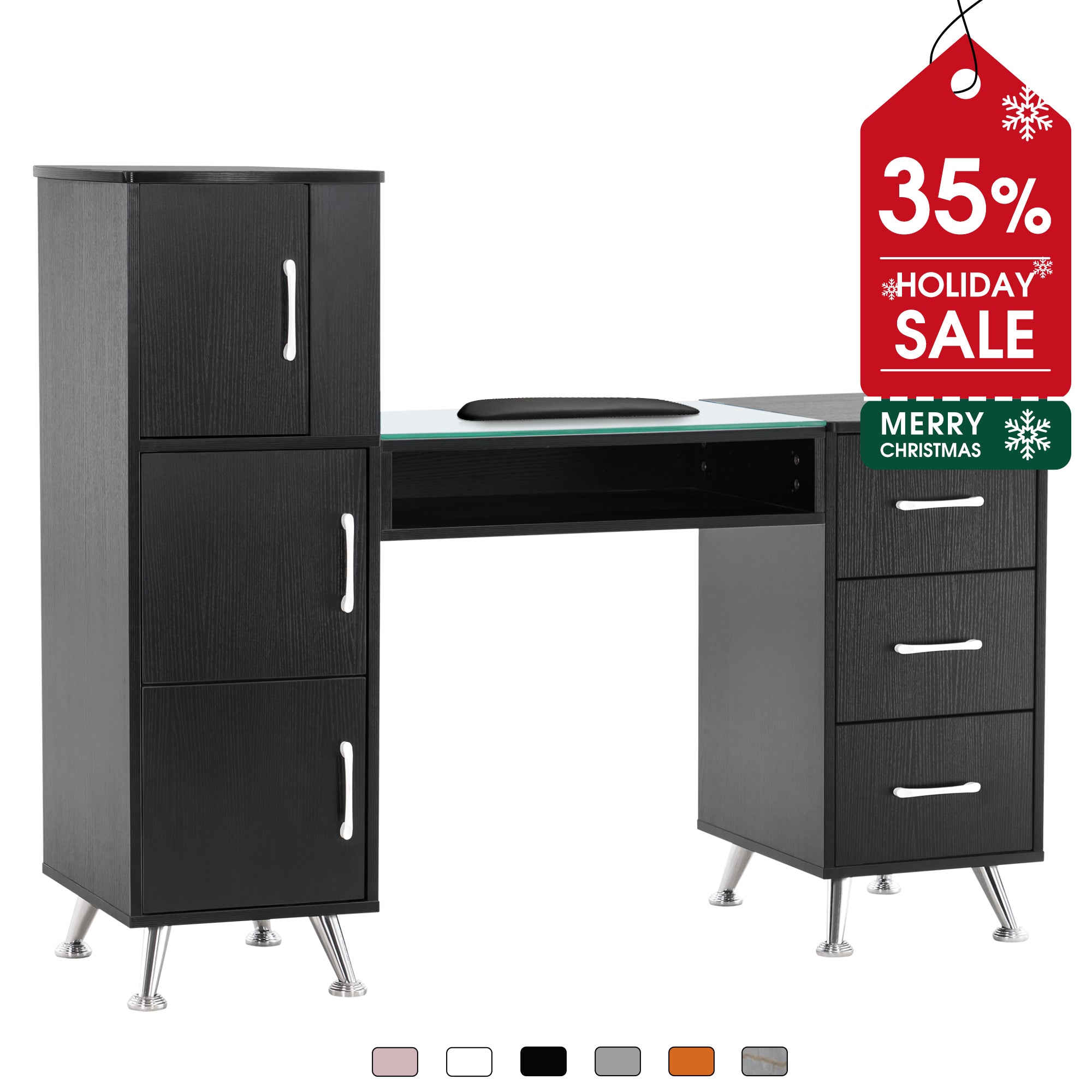 BarberPub Manicure Table, Nail Makeup Desk Salon Workstation for Storage 2611