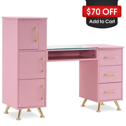 BarberPub Manicure Table, Nail Makeup Desk Salon Workstation for Storage 2611
