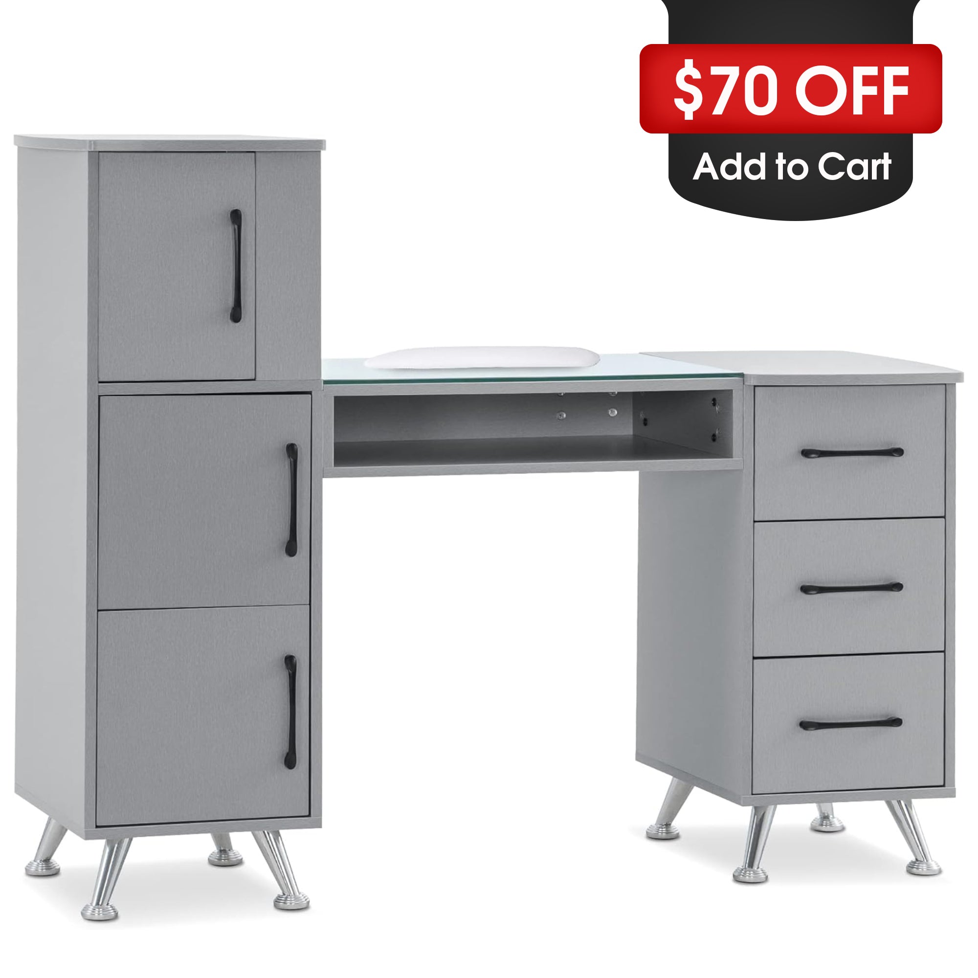 BarberPub Manicure Table, Nail Makeup Desk Salon Workstation for Storage 2611