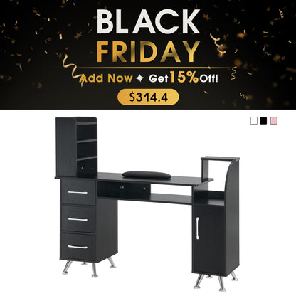 BarberPub Manicure Table with Wrist Cushion Makeup Dressing Station Beauty Nail Desk 2636