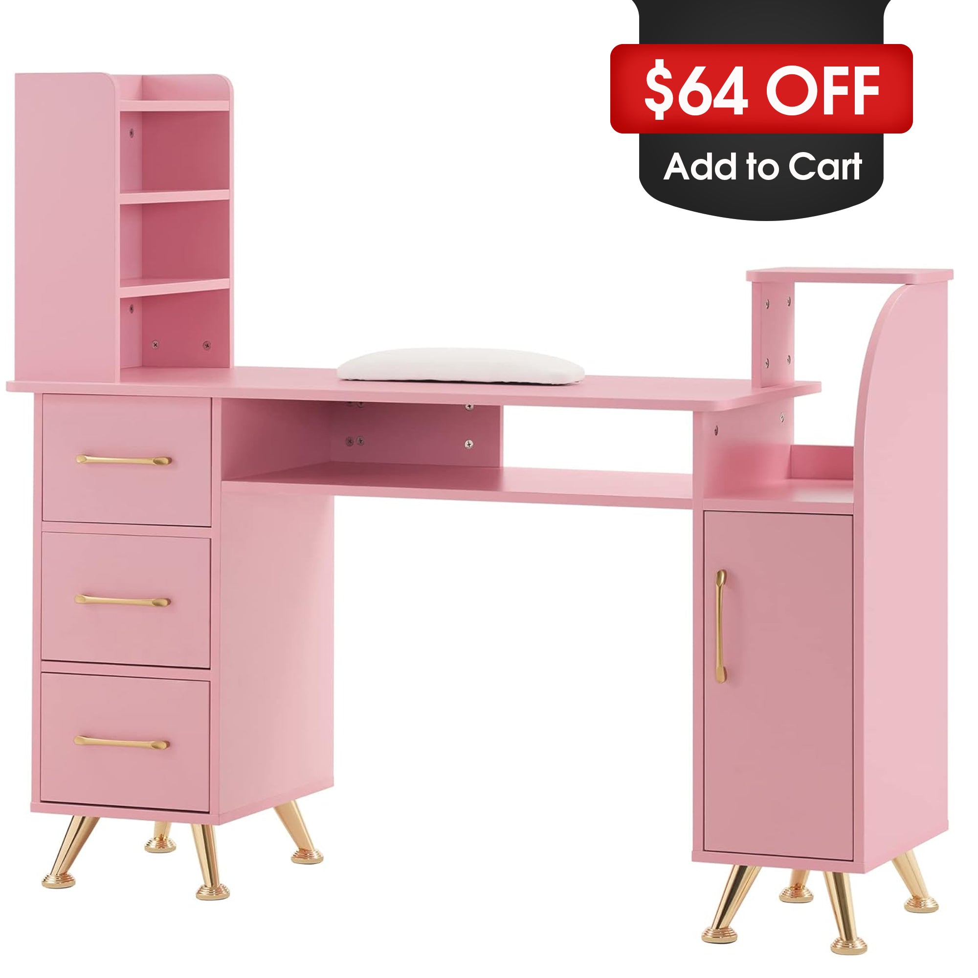 BarberPub Manicure Table with Wrist Cushion Makeup Dressing Station Beauty Nail Desk 2636