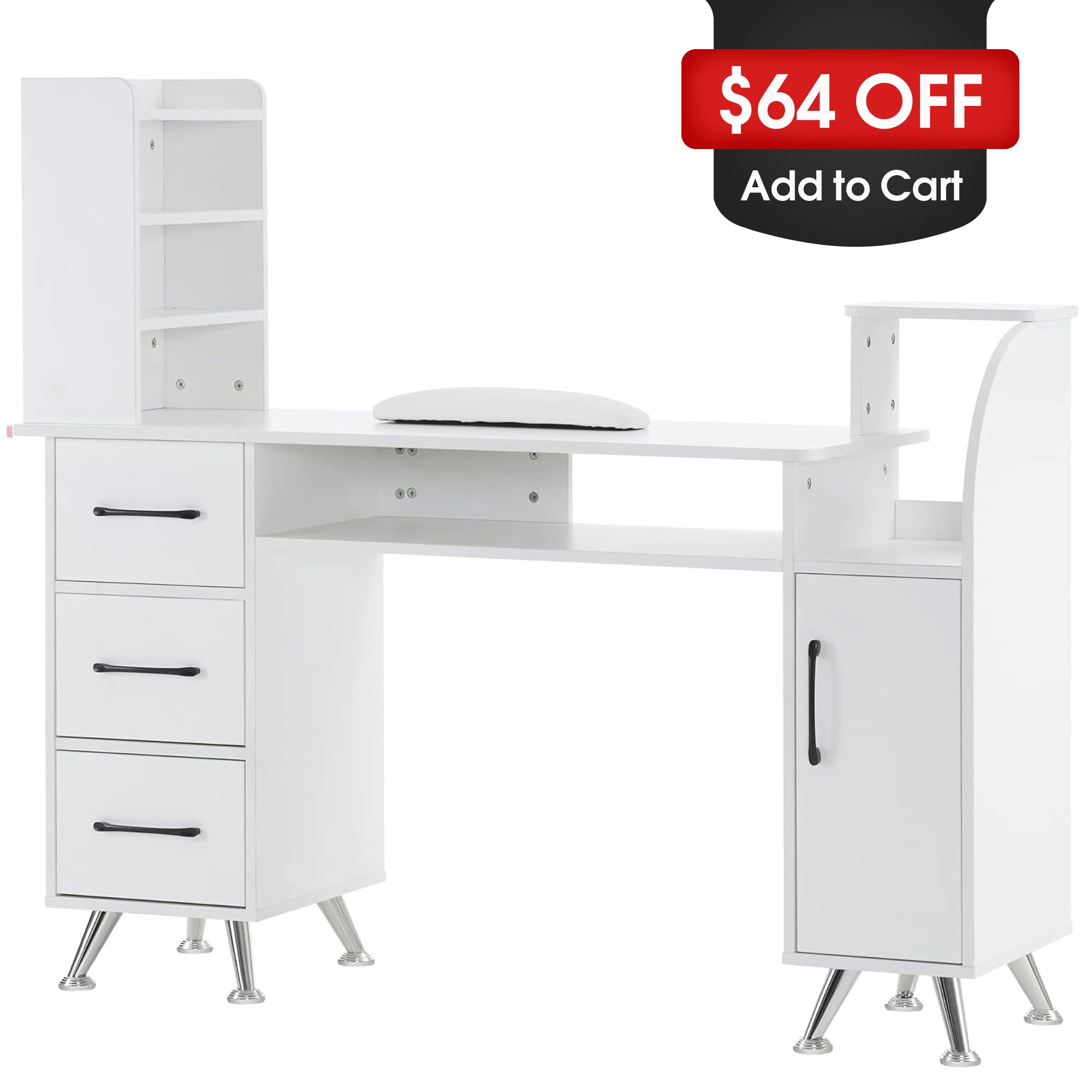 BarberPub Manicure Table with Wrist Cushion Makeup Dressing Station Beauty Nail Desk 2636