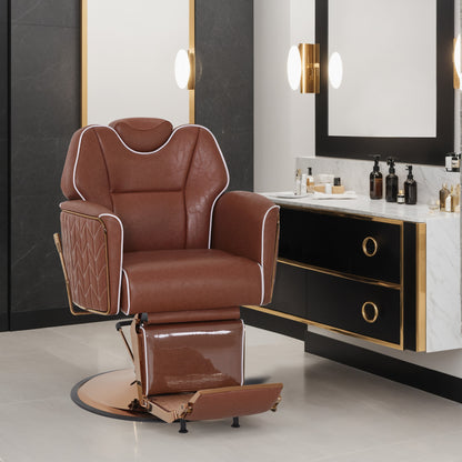 BarberPub Classic Barber Chair, Dual Hand Levers for Left-handed Users, Reclining Salon Chair, 9274