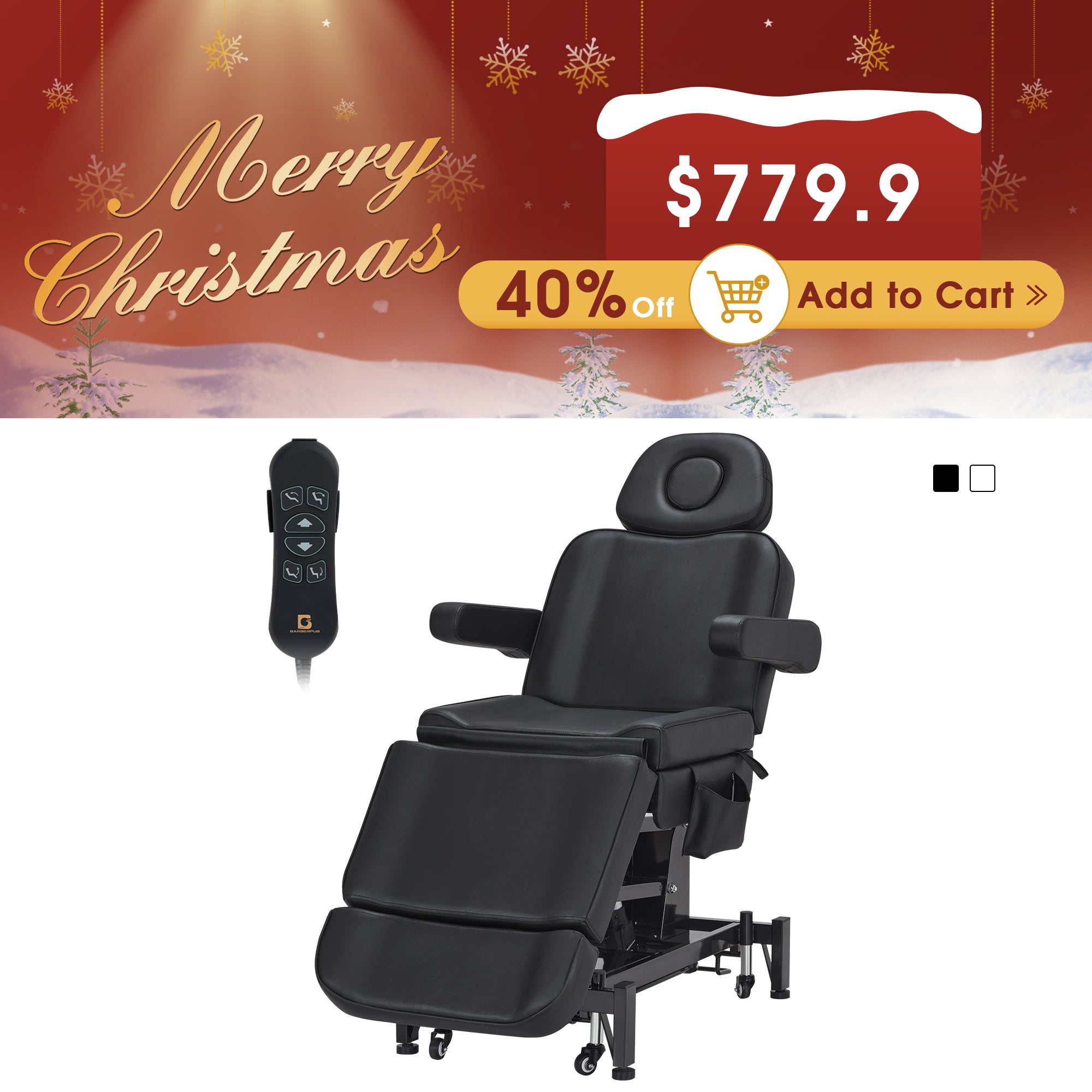 3 Motors Adjustable Electric Massage Beauty Bed, Spa Facial Chair with Foot Casters, PVC Leather 2754