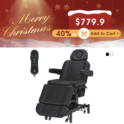 3 Motors Adjustable Electric Massage Beauty Bed, Spa Facial Chair with Foot Casters, PVC Leather 2754
