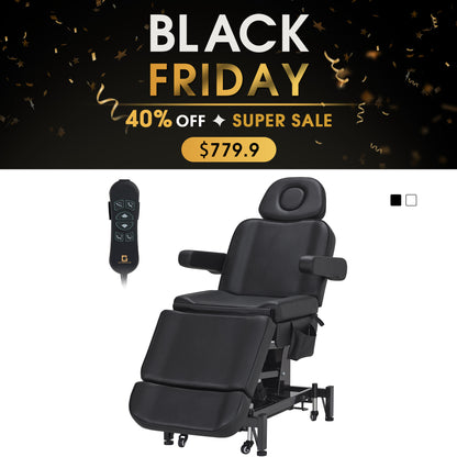 3 Motors Adjustable Electric Massage Beauty Bed, Spa Facial Chair with Foot Casters, PVC Leather 2754