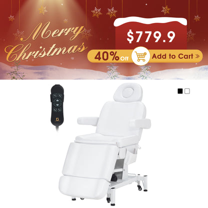 3 Motors Adjustable Electric Massage Beauty Bed, Spa Facial Chair with Foot Casters, PVC Leather 2754