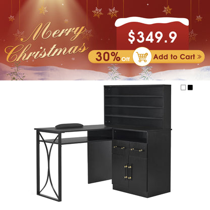 BarberPub L-shaped Nail Desk, Versatile Manicure Table with Metal Support 2833