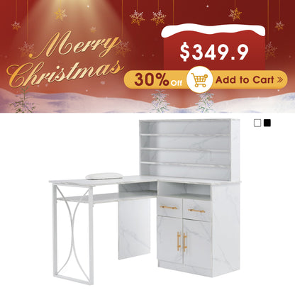 BarberPub L-shaped Nail Desk, Versatile Manicure Table with Metal Support 2833