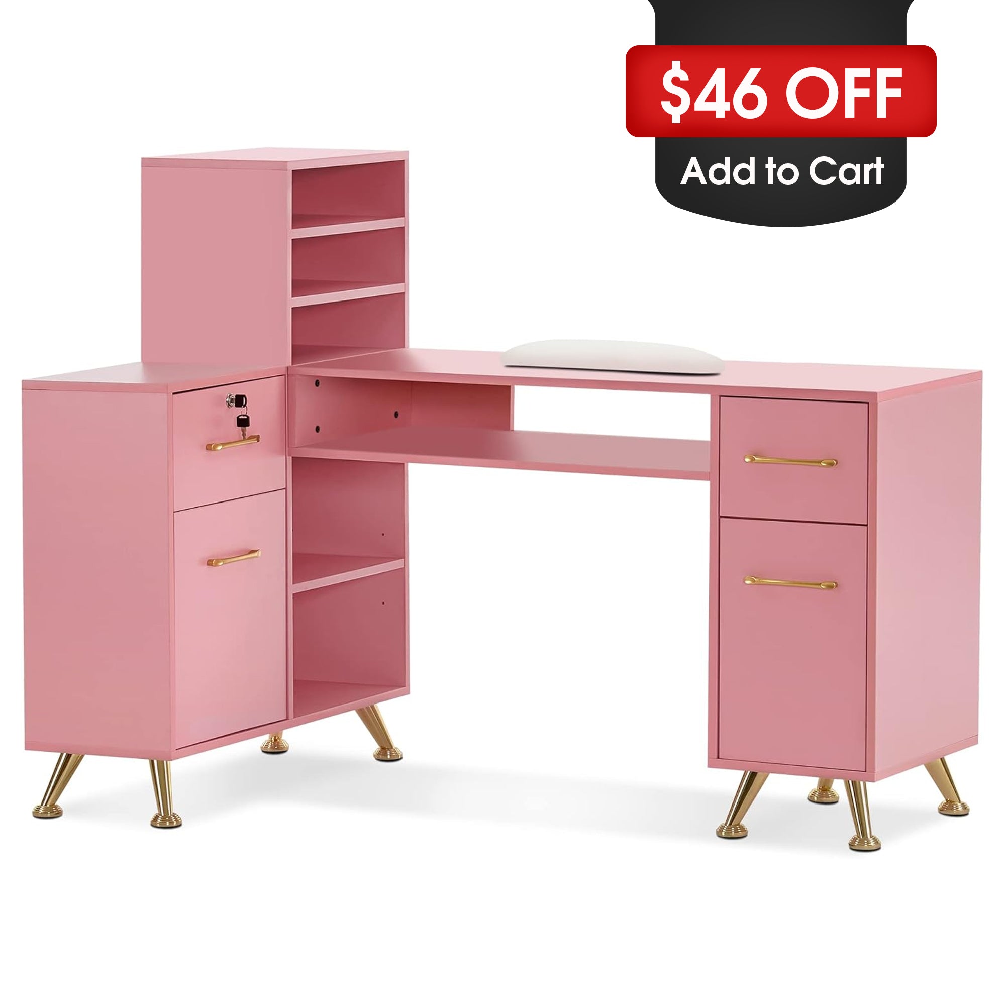 L-Shaped Multi-functional Storage Manicure Table, Beauty Nail Desk with Open Space 2866