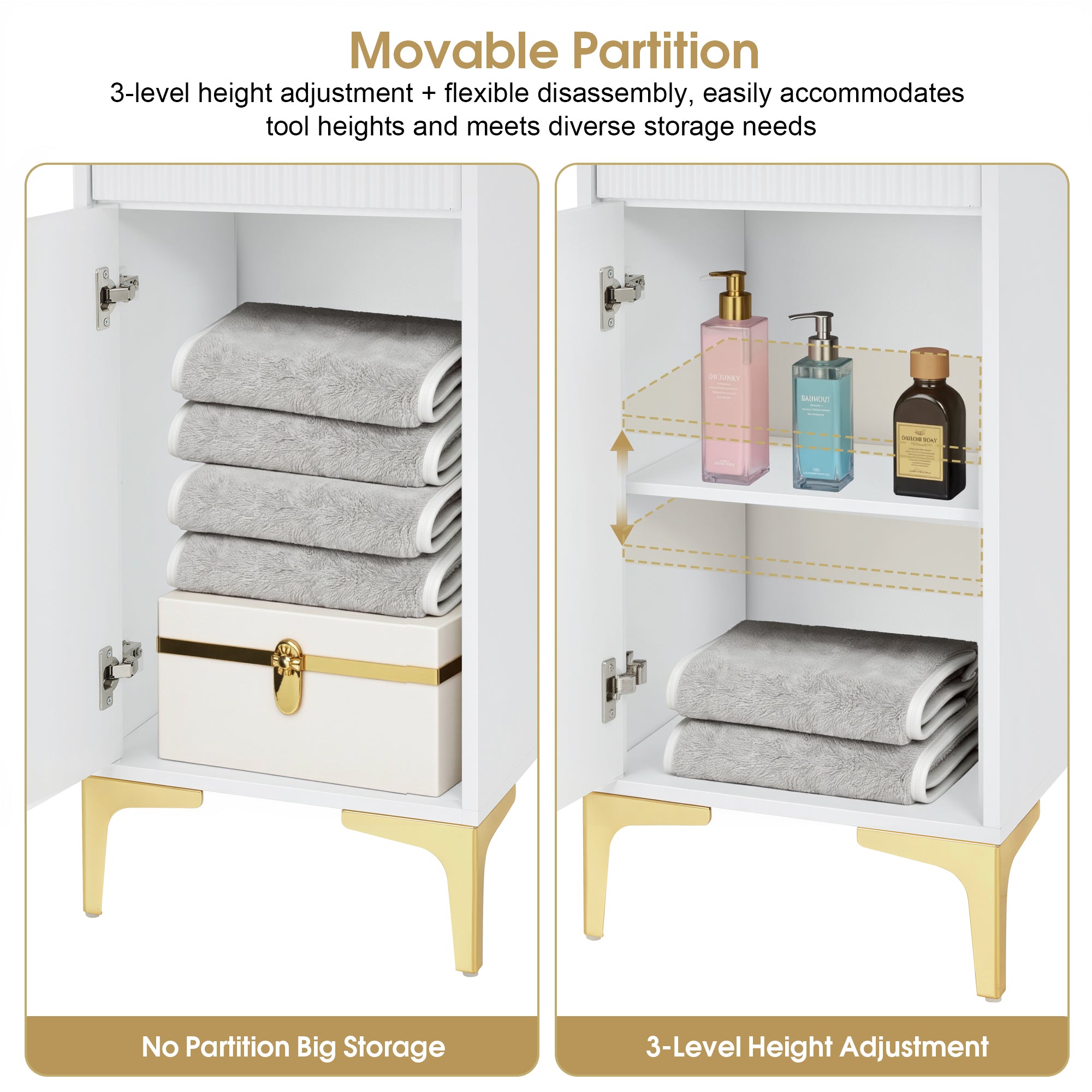 Stylish Fluted Free-Standing Barber Station for Storage, Salon Beauty Cabinet with Golden Handle 2027