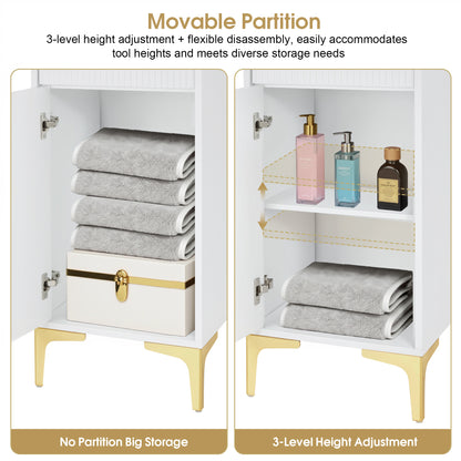 Stylish Fluted Free-Standing Barber Station for Storage, Salon Beauty Cabinet with Golden Handle 2027