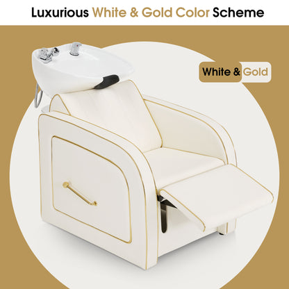 Backwash Shampoo Chair with Adjustable Porcelain Bowl Sink Unit for Spa Salon 9175