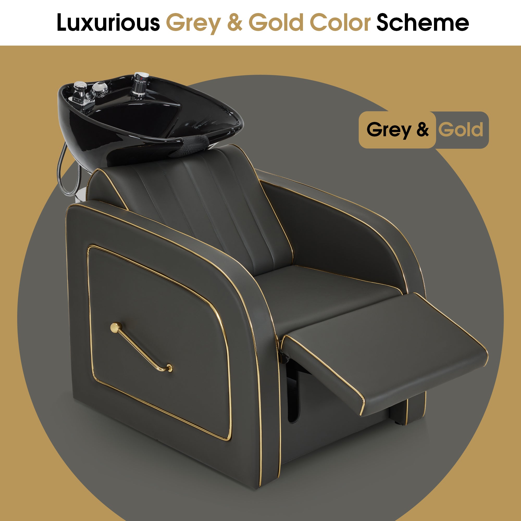 Backwash Shampoo Chair with Adjustable Porcelain Bowl Sink Unit for Spa Salon 9175