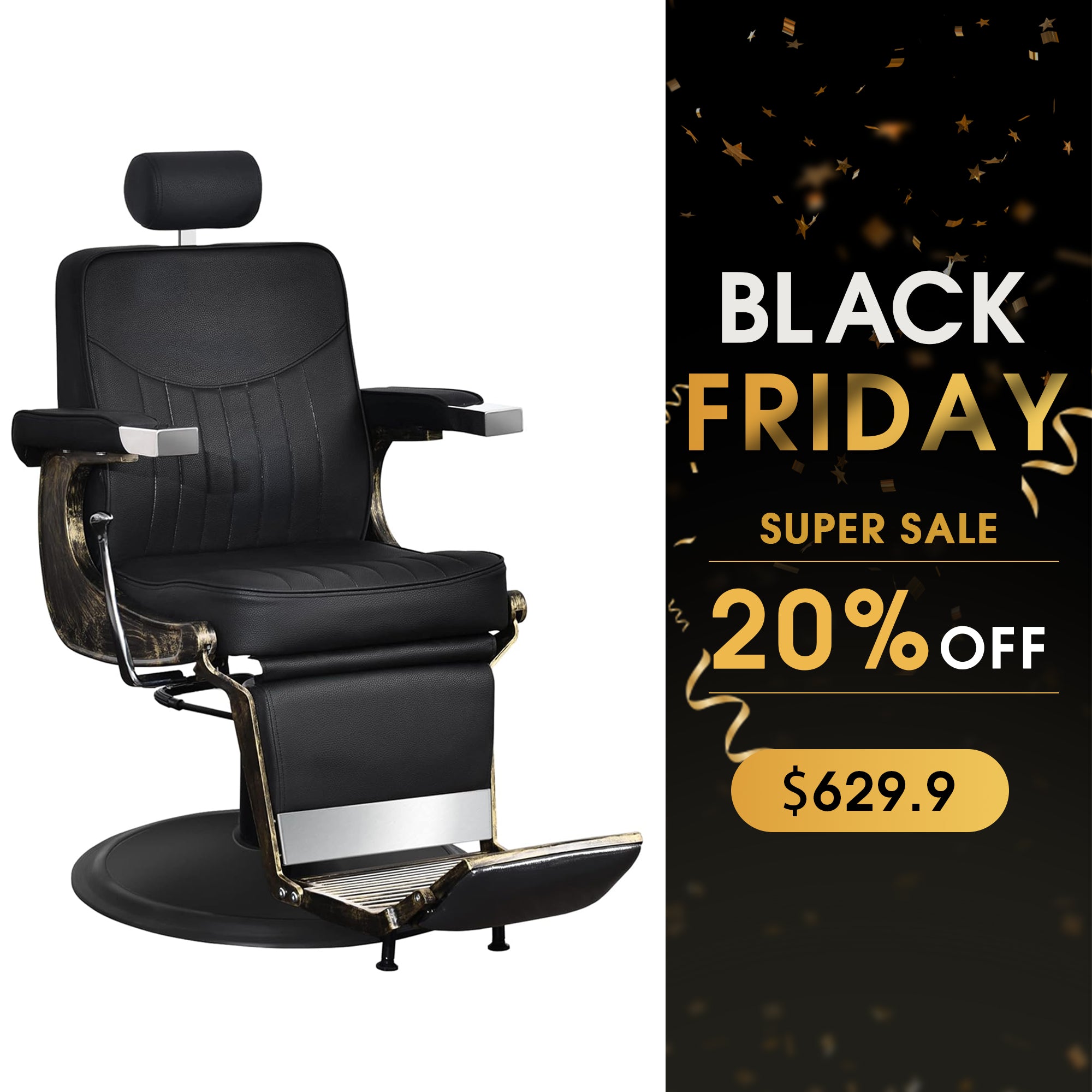 BarberPub Vintage Barber Chair Reclining Salon Chair with Headrest & Footrest 2905