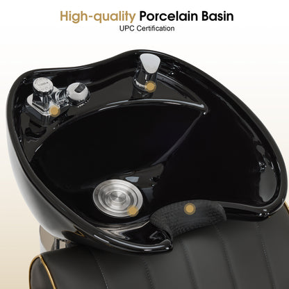 Backwash Shampoo Chair with Adjustable Porcelain Bowl Sink Unit for Spa Salon 9175