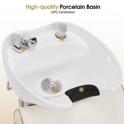 Backwash Shampoo Chair with Adjustable Porcelain Bowl Sink Unit for Spa Salon 9175