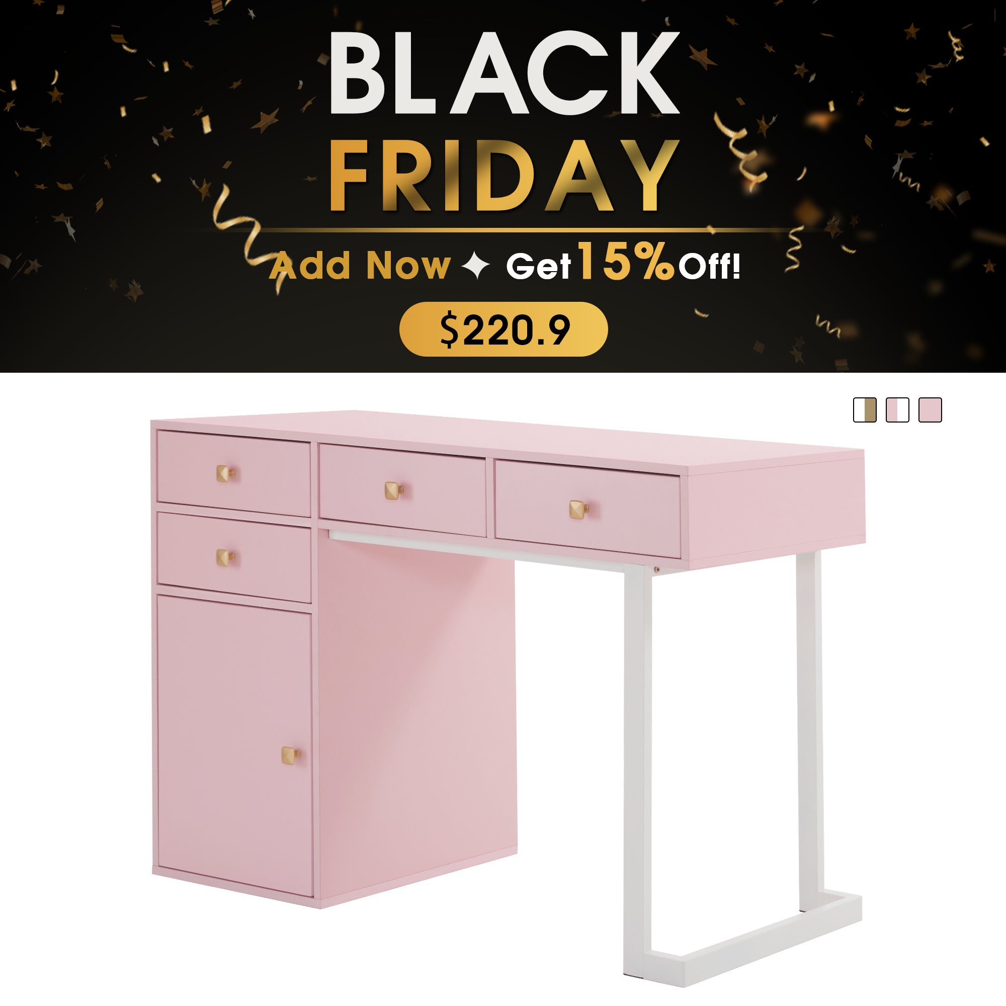 BarberPub Manicure Table with Drawers Nail Storage Desk with Display Open Area 2990