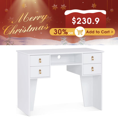 BarberPub All-White Manicure Table for Storage, Beauty Nail Desk with Double-sided Open Space 2997