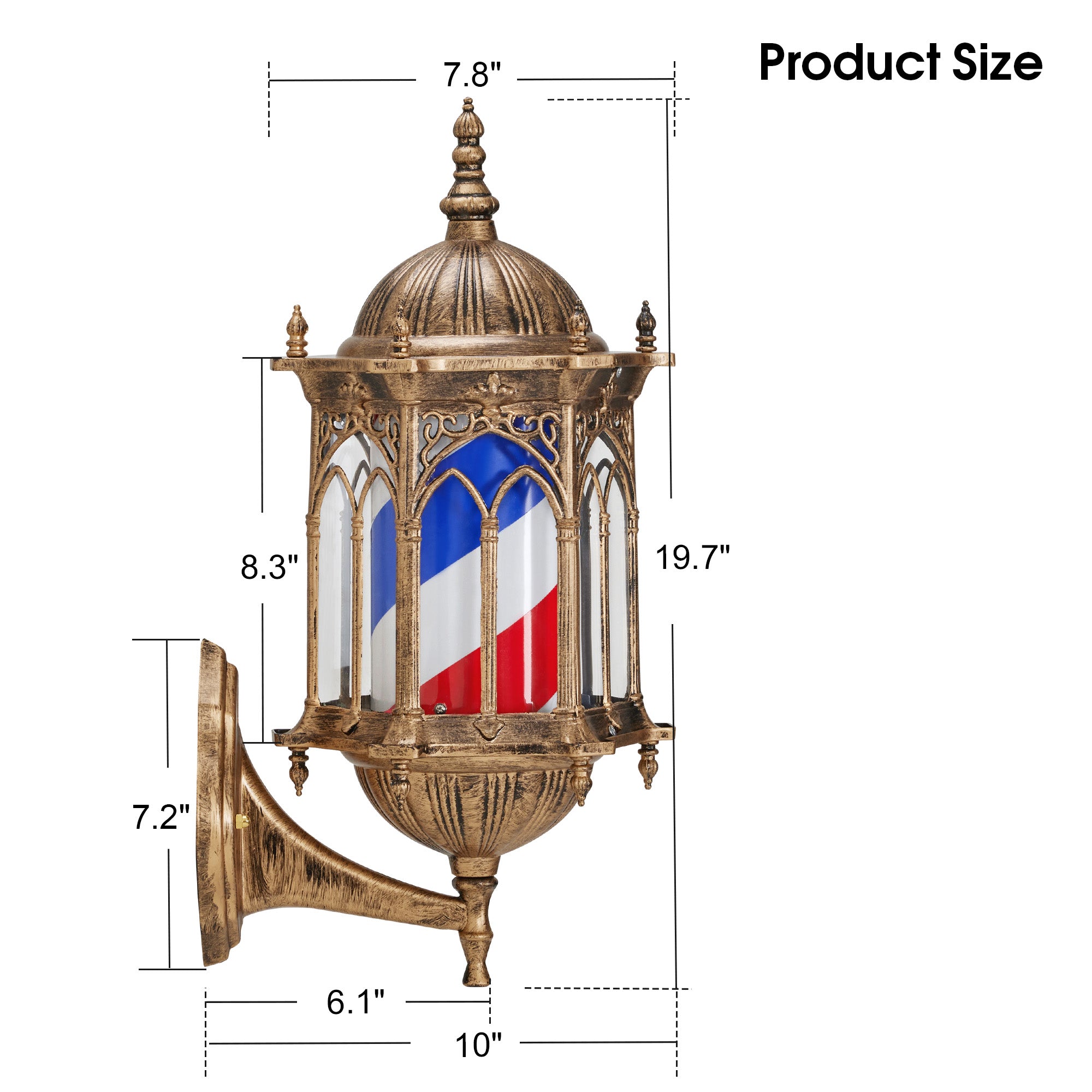 BarberPub Retro Wall-Mounted Barber Pole with Rotating LED Strips, Waterproof Spinning Hair Salon Open Sign L082