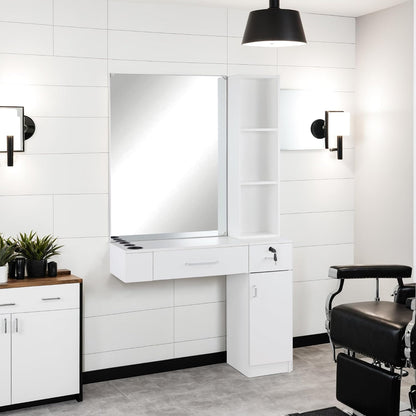 BarberPub Wall Mount Hair Styling Barber Station with Mirror Beauty Equipment 3026