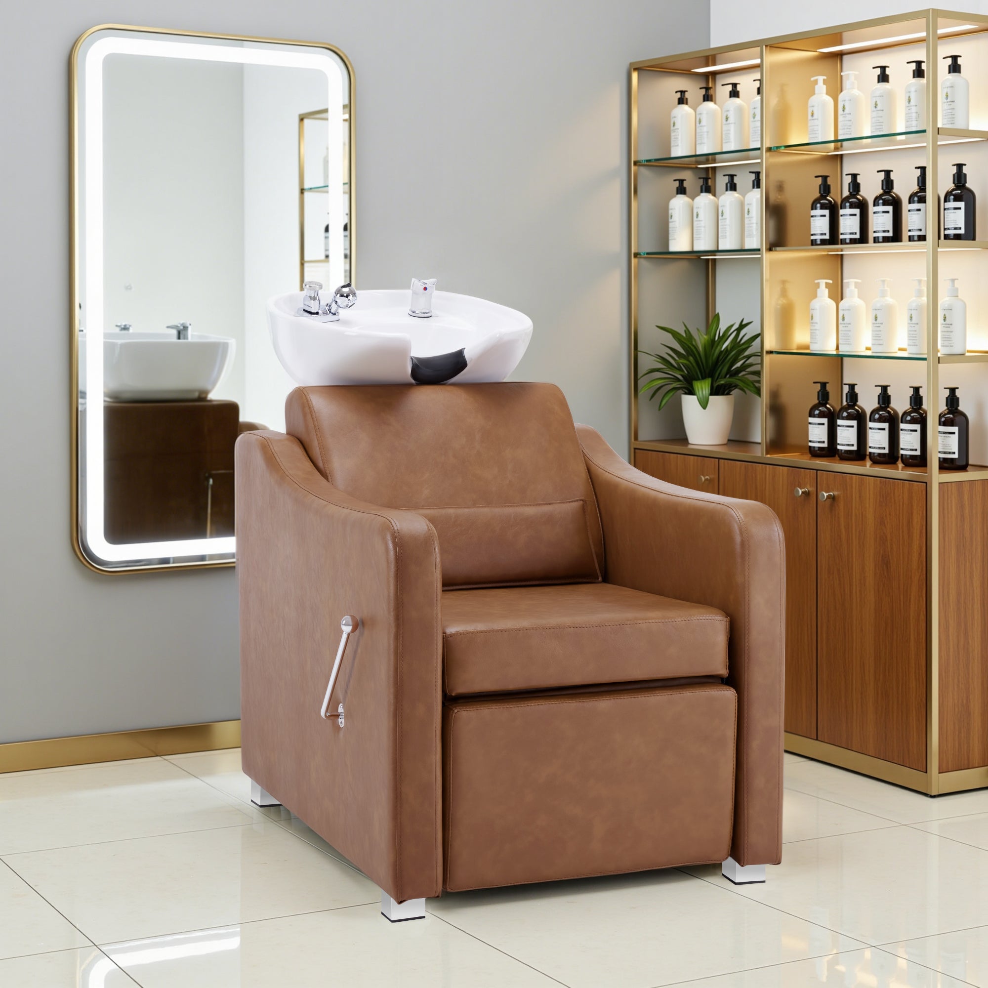 BarberPub Backwash Shampoo Station Chair, Ceramic Hair Wash Bowl