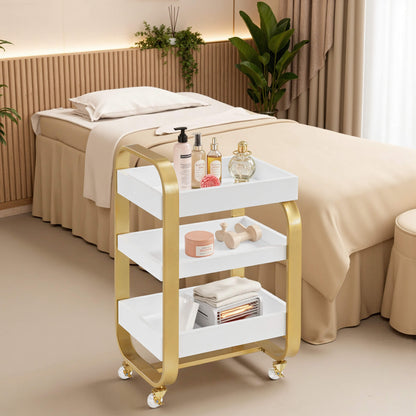 3-Tier Modern Salon Rolling Trolley with Metal Frame, Barber Storage Cart with Lockable Wheels 2085