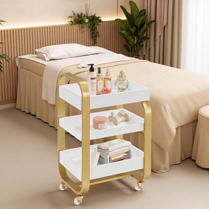 3-Tier Modern Salon Rolling Trolley with Metal Frame, Barber Storage C ...