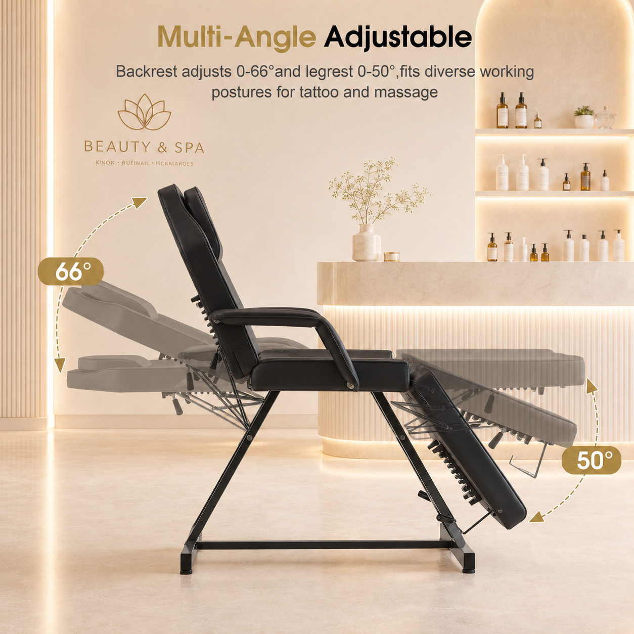 BarberPub Adjustable Tattoo Chair, Facial Chair for Client, 72 Inches Massage Table 0015