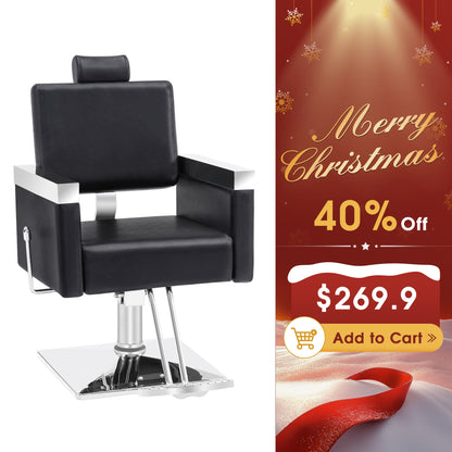 BarberPub Reclining Barber Chair, Hydraulic Salon Styling Chairs with Headrest 3018