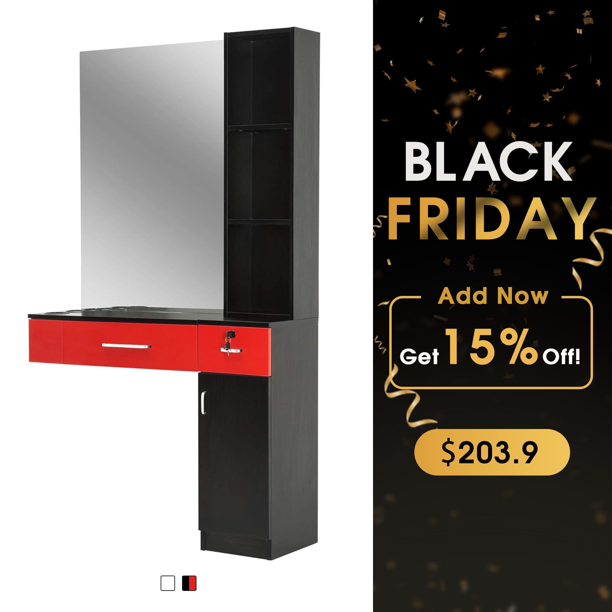 BarberPub Wall Mount Hair Styling Barber Station W/ Mirror Beauty Equipment 3026