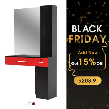 BarberPub Wall Mount Hair Styling Barber Station W/ Mirror Beauty Equipment 3026