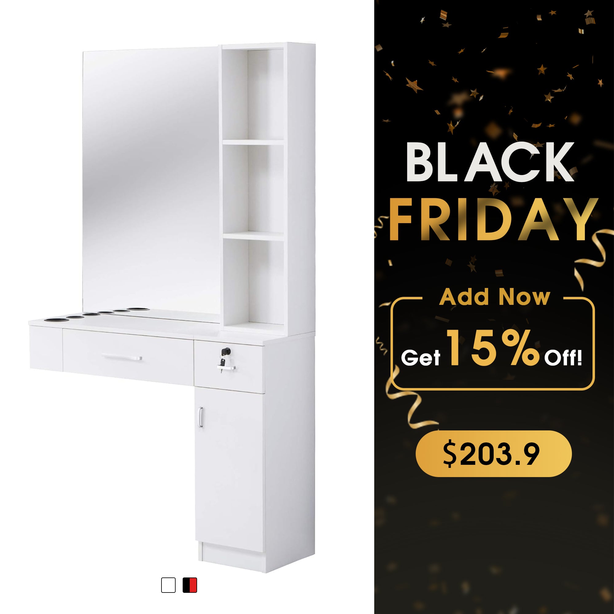 BarberPub Wall Mount Hair Styling Barber Station W/ Mirror Beauty Equipment 3026