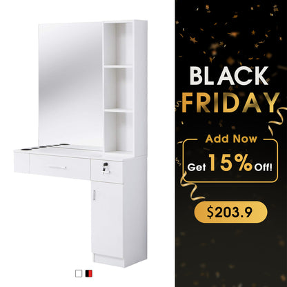 BarberPub Wall Mount Hair Styling Barber Station W/ Mirror Beauty Equipment 3026