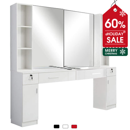 BarberPub Wall Mount Barber Station Hair Styling with Mirror Dressing Table Beauty Salon Spa Equipment Set 3026+3036