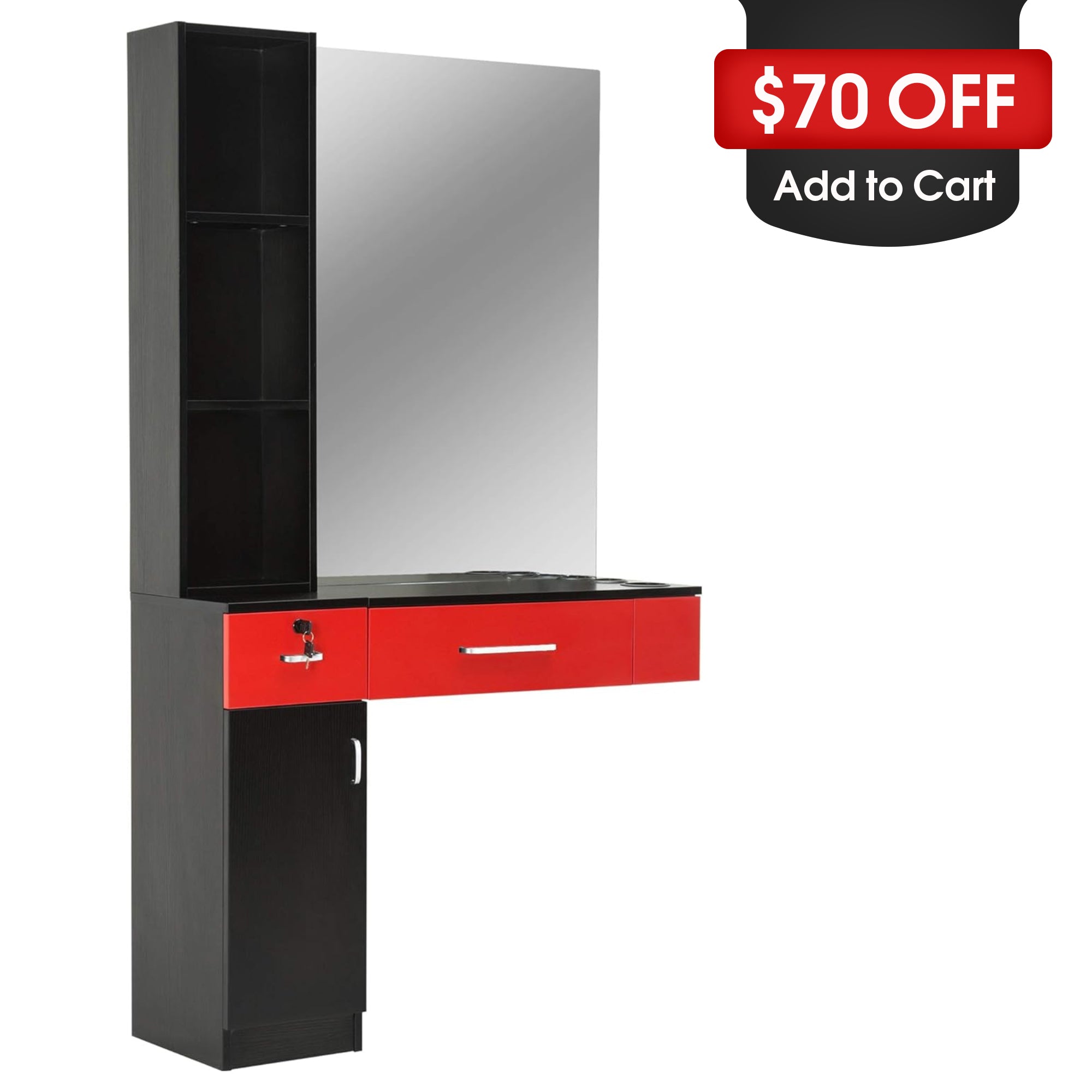 BarberPub Wall Mount Hair Styling Barber Station with Mirror Beauty Salon Spa Equipment 3036