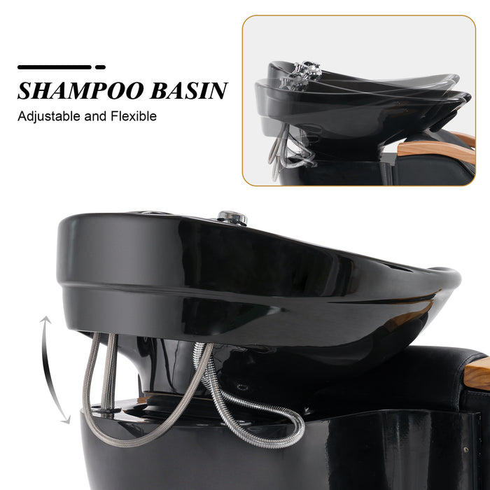 BarberPub Shampoo Barber Classic Chair, Ceramic Shampoo Bowl Sink Chair Station for Spa Beauty Salon 9070