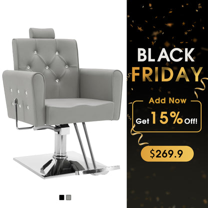 BarberPub Reclining Barber Chair, Removable Headrest Salon Chair for Hair Stylist 3123