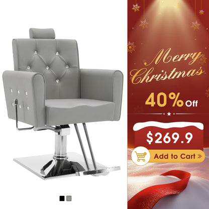 BarberPub Reclining Barber Chair, Removable Headrest Salon Chair for Hair Stylist 3123