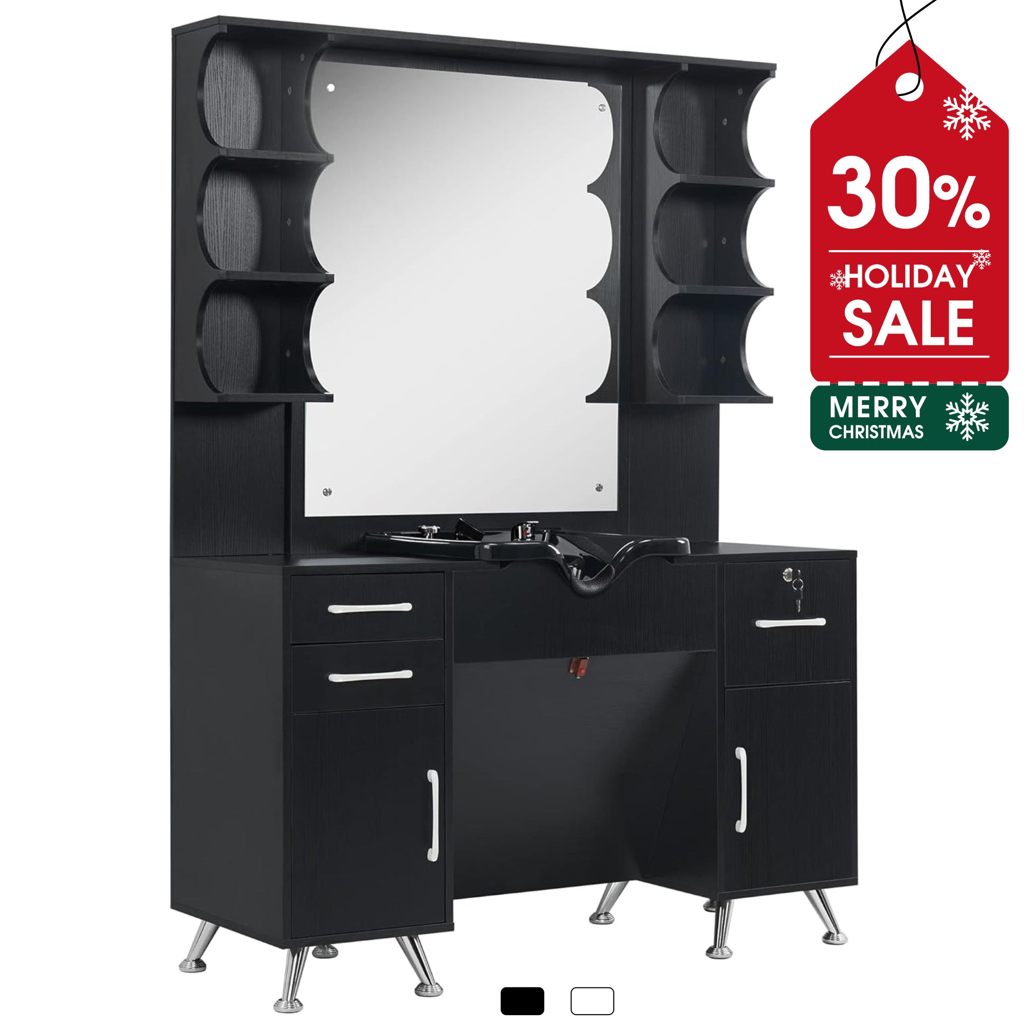 BarberPub Backwash Shampoo Bowl Cabinet, Barber Wall Mount Station with Mirror 3141