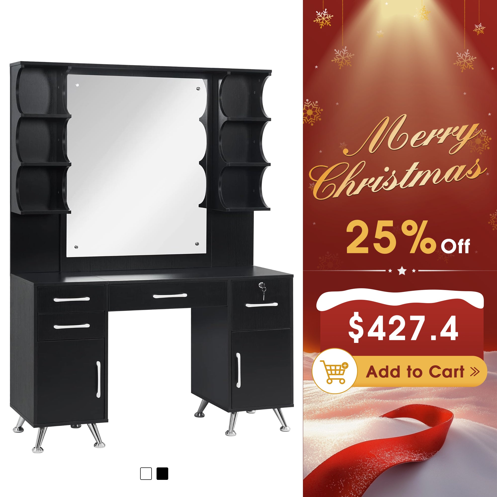 BarberPub Vanity Set with Mirror Make up Table Spa Styling Station 3143